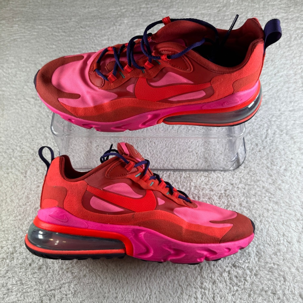 Nike Air Max 270 React Men Size 9 Red Pink Good Shoes Sneakers Running Clean